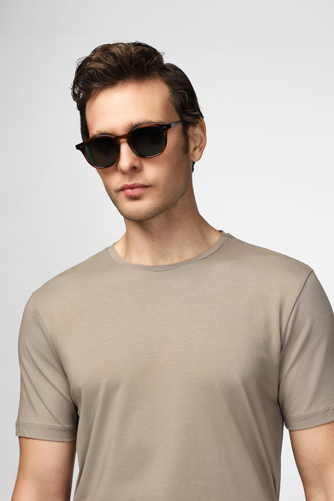 Orta Vizon Bisiklet Yaka Slim Fit Dar Kesim Pamuklu Tişört