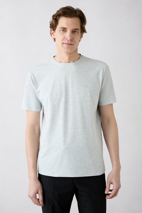 Açık Gri Melanj Bisiklet Yaka Slim Fit Süprem Pamuklu Basic Tişört