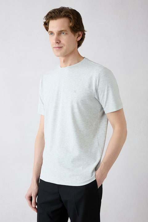 Açık Gri Melanj Bisiklet Yaka Slim Fit Süprem Pamuklu Basic Tişört