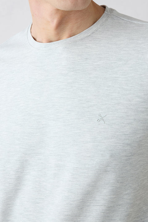 Açık Gri Melanj Bisiklet Yaka Slim Fit Süprem Pamuklu Basic Tişört