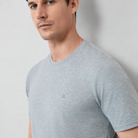Orta Gri Melanj Bisiklet Yaka Slim Fit Süprem Pamuklu Basic Tişört