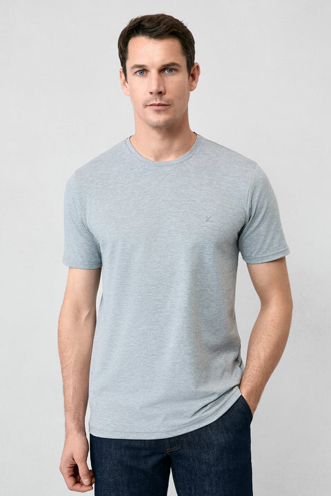 Orta Gri Melanj Bisiklet Yaka Slim Fit Süprem Pamuklu Basic Tişört