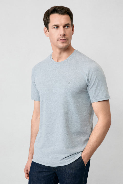 Orta Gri Melanj Bisiklet Yaka Slim Fit Süprem Pamuklu Basic Tişört