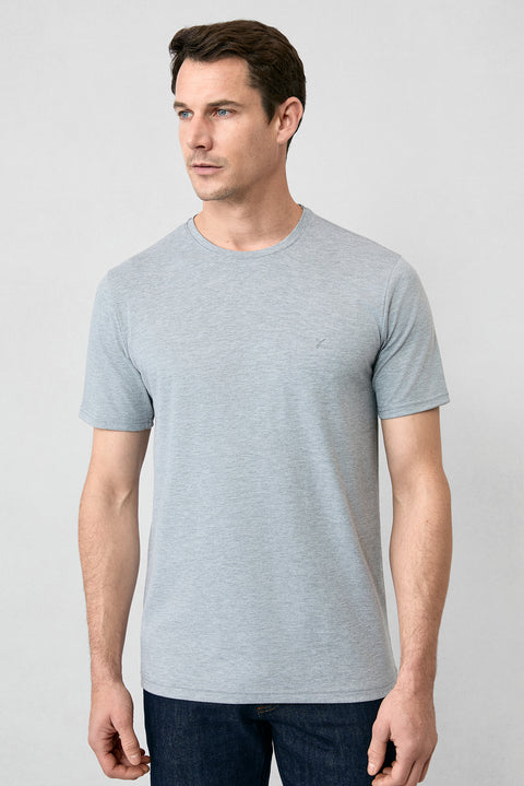 Orta Gri Melanj Bisiklet Yaka Slim Fit Süprem Pamuklu Basic Tişört