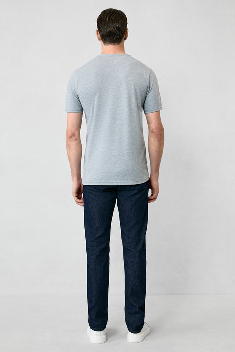 Orta Gri Melanj Bisiklet Yaka Slim Fit Süprem Pamuklu Basic Tişört