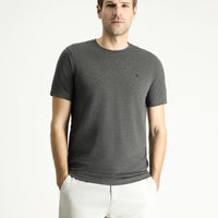 Koyu Antrasit Melanj Bisiklet Yaka Slim Fit Dar Kesim Süprem Pamuklu Tişört