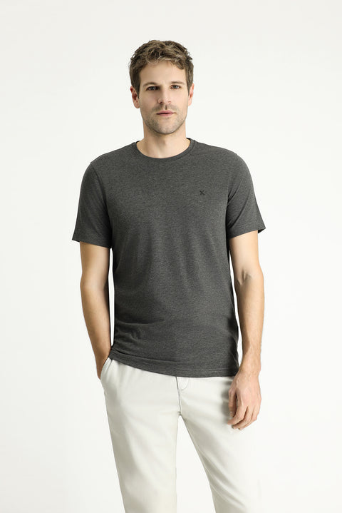 Koyu Antrasit Melanj Bisiklet Yaka Slim Fit Dar Kesim Süprem Pamuklu Tişört