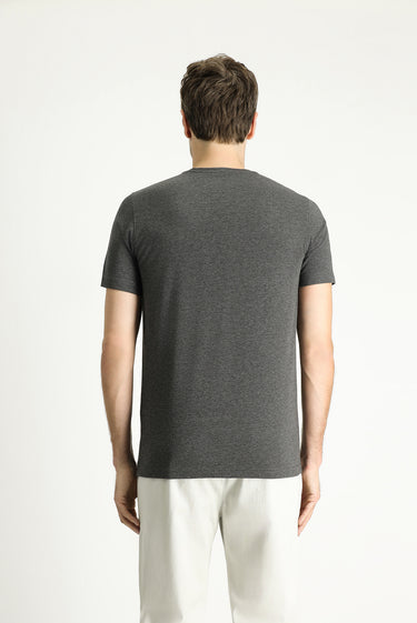 Koyu Antrasit Melanj Bisiklet Yaka Slim Fit Dar Kesim Süprem Pamuklu Tişört