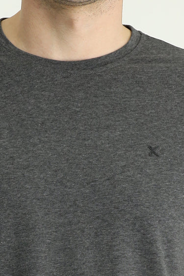 Koyu Antrasit Melanj Bisiklet Yaka Slim Fit Dar Kesim Süprem Pamuklu Tişört