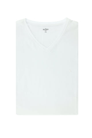  Beyaz Büyük Beden V Yaka Süprem Pamuklu Tişört