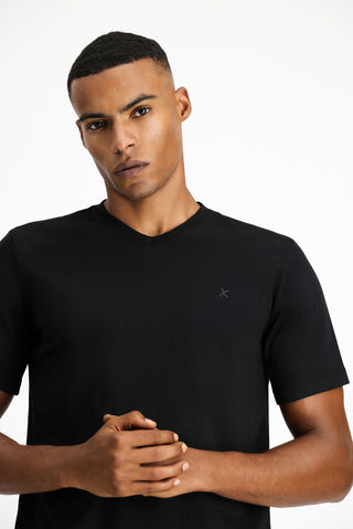 Siyah V Yaka Slim Fit Dar Kesim Süprem Pamuklu Tişört