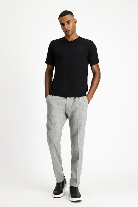 Siyah V Yaka Slim Fit Dar Kesim Süprem Pamuklu Basic Tişört