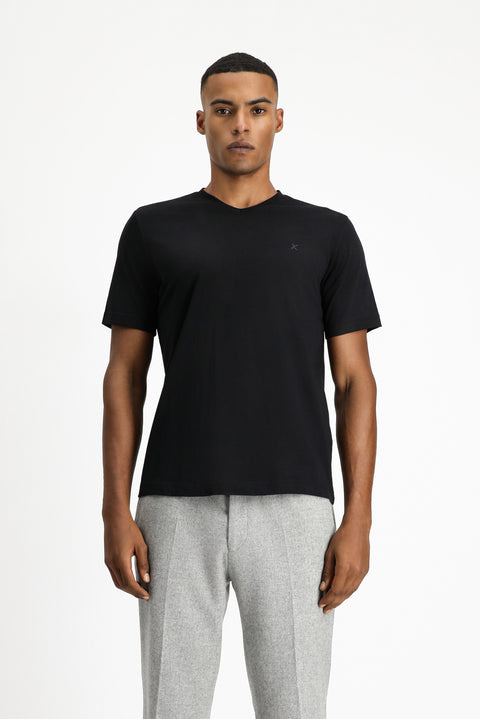 Siyah V Yaka Slim Fit Dar Kesim Süprem Pamuklu Basic Tişört