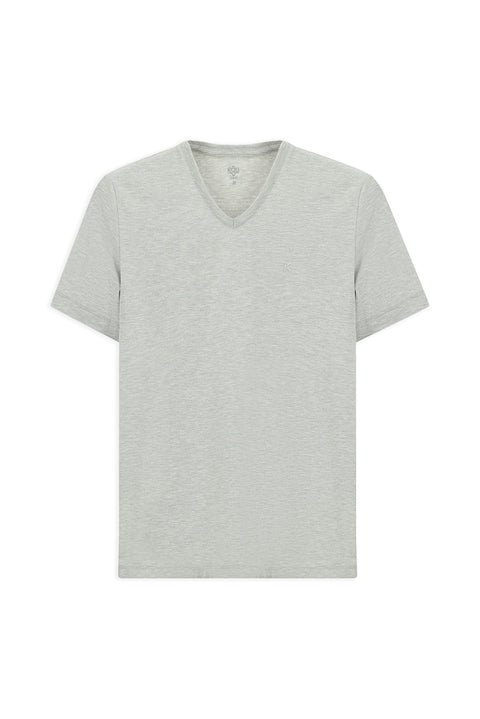 Açık Gri Melanj V Yaka Slim Fit Dar Kesim Süprem Pamuklu Basic Tişört