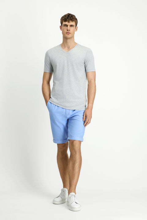 Açık Gri Melanj V Yaka Slim Fit Dar Kesim Süprem Pamuklu Basic Tişört