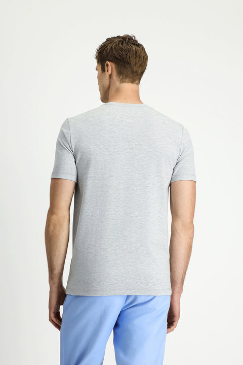 Açık Gri Melanj V Yaka Slim Fit Dar Kesim Süprem Pamuklu Basic Tişört