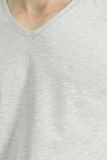 Açık Gri Melanj V Yaka Slim Fit Dar Kesim Süprem Pamuklu Tişört