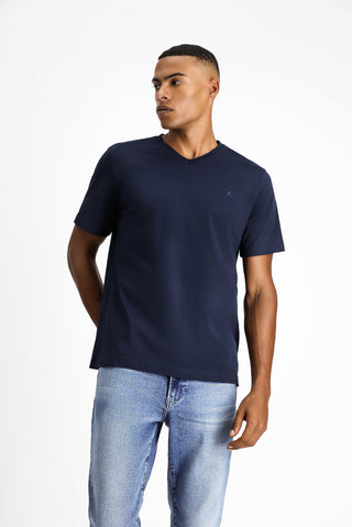  Orta Lacivert V Yaka Slim Fit Dar Kesim Süprem Pamuklu Tişört