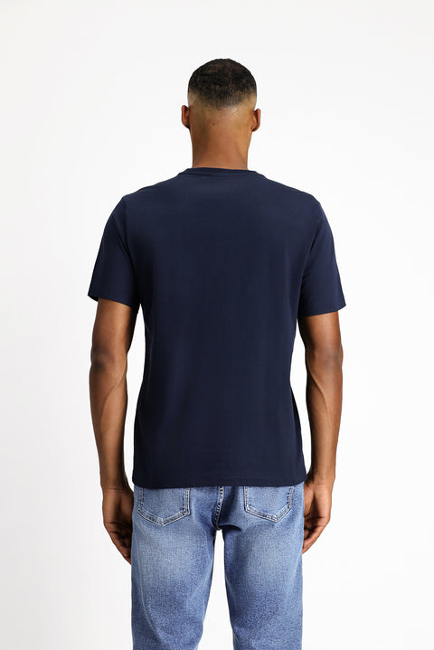 Orta Lacivert V Yaka Slim Fit Dar Kesim Süprem Pamuklu Basic Tişört