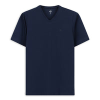 Koyu Lacivert V Yaka Slim Fit Dar Kesim Süprem Pamuklu Basic Tişört