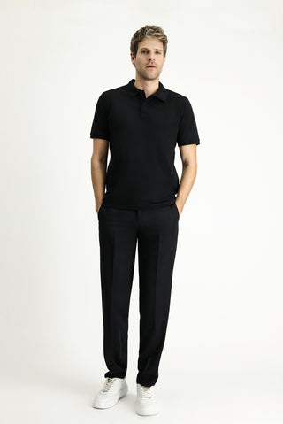  Siyah Regular Fit Nak??l? Pamuk Polo Yaka Ti?ört-Ki??l?