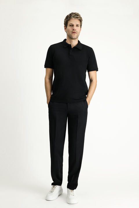 Siyah Regular Fit Nakışlı Pamuk Polo Yaka Tişört