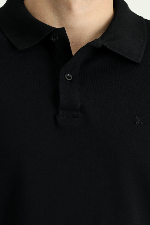 Siyah Regular Fit Nakışlı Pamuk Polo Yaka Tişört