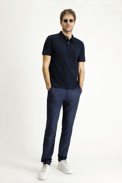Koyu Lacivert Regular Fit Nakışlı Pamuk Polo Yaka Tişört