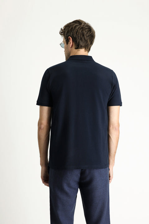 Koyu Lacivert Regular Fit Nakışlı Pamuk Polo Yaka Tişört