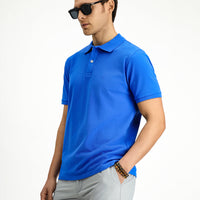 Saks Mavi Regular Fit Nakışlı Pamuk Polo Yaka Tişört