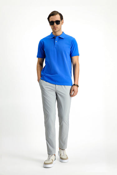  Saks Mavi Regular Fit Nakışlı Pamuk Polo Yaka Tişört