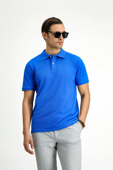  Saks Mavi Regular Fit Nakışlı Pamuk Polo Yaka Tişört