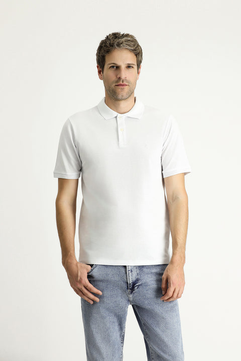 Beyaz Regular Fit Nakışlı Pamuk Polo Yaka Tişört