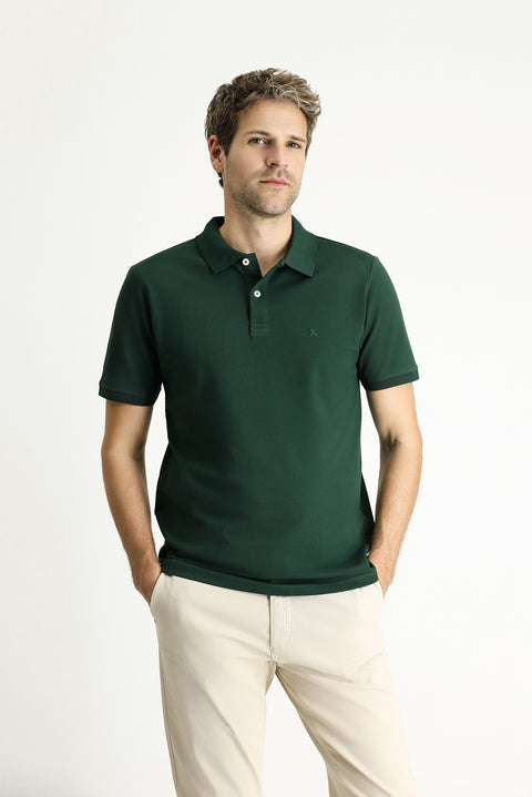Koyu Yeşil Regular Fit Nakışlı Pamuk Polo Yaka Tişört