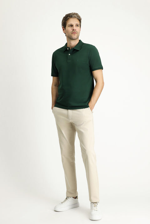 Koyu Yeşil Regular Fit Nakışlı Pamuk Polo Yaka Tişört