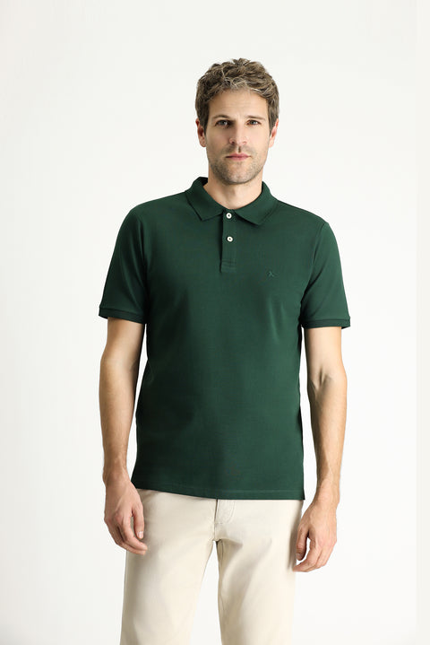 Koyu Yeşil Regular Fit Nakışlı Pamuk Polo Yaka Tişört