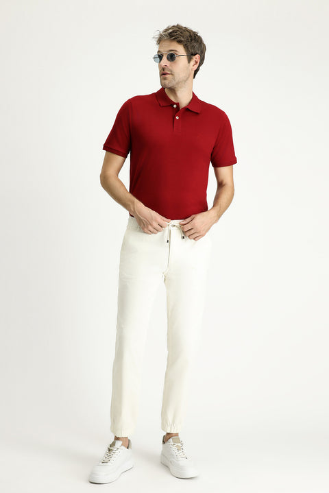 Koyu Kırmızı Regular Fit Nakışlı Pamuk Polo Yaka Tişört