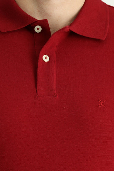 Koyu Kırmızı Regular Fit Nakışlı Pamuk Polo Yaka Tişört