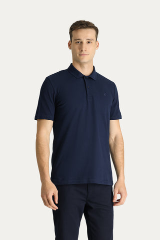  Koyu Lacivert Polo Yaka Regular Fit Nakışlı Pamuk Tişört