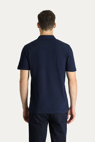  Koyu Lacivert Polo Yaka Regular Fit Nakışlı Pamuk Tişört