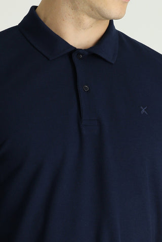  Koyu Lacivert Polo Yaka Regular Fit Nakışlı Pamuk Tişört