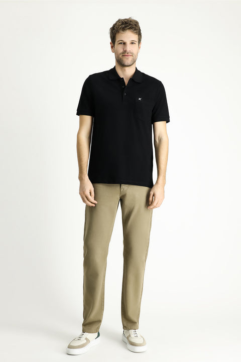 Siyah Regular Fit Nakışlı Pamuk Polo Yaka Tişört