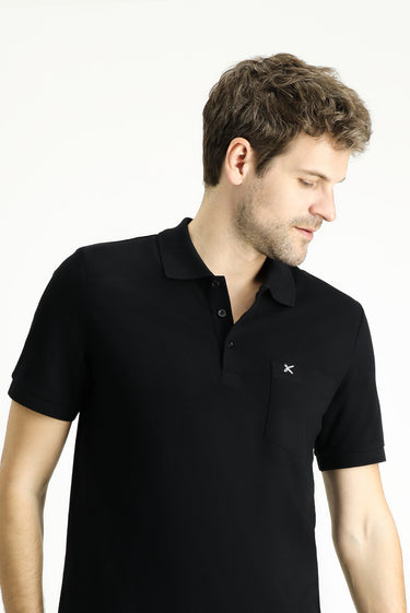 Siyah Regular Fit Nakışlı Pamuk Polo Yaka Tişört