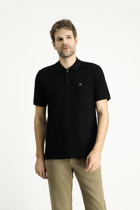 Siyah Regular Fit Nakışlı Pamuk Polo Yaka Tişört