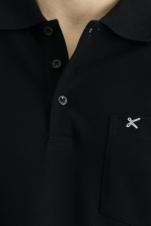 Siyah Regular Fit Nakışlı Pamuk Polo Yaka Tişört