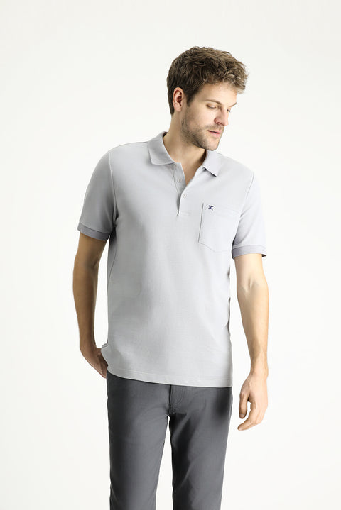 Orta Gri Regular Fit Nakışlı Pamuk Polo Yaka Tişört
