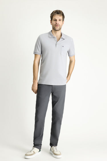 Orta Gri Regular Fit Nakışlı Pamuk Polo Yaka Tişört
