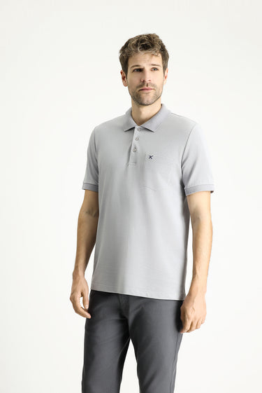 Orta Gri Regular Fit Nakışlı Pamuk Polo Yaka Tişört