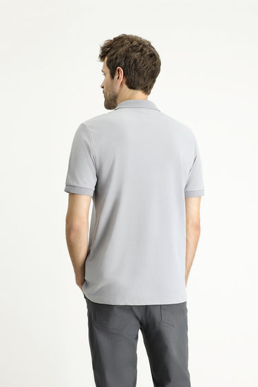 Orta Gri Regular Fit Nakışlı Pamuk Polo Yaka Tişört