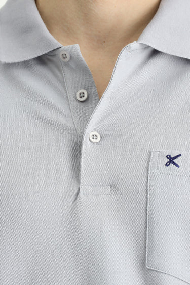 Orta Gri Regular Fit Nakışlı Pamuk Polo Yaka Tişört